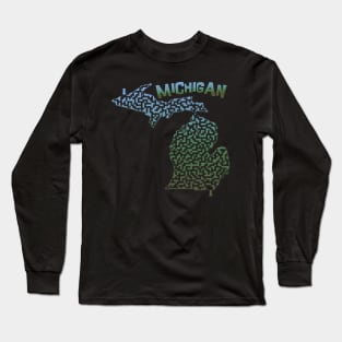 Michigan State Outline Maze & Labyrinth Long Sleeve T-Shirt